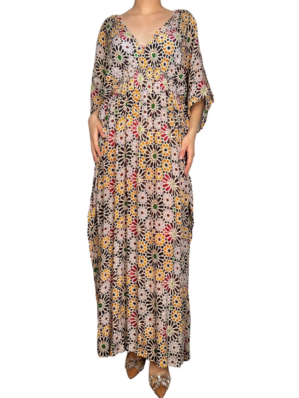 Rujuta Sheth Anthropologie Kaftan Flowy Maxi Dress Boho Hippie One Size (read)